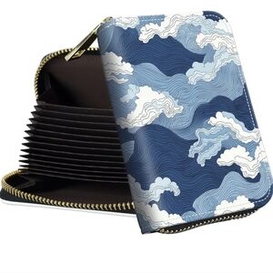 Blue and White Wave Pattern Wallet